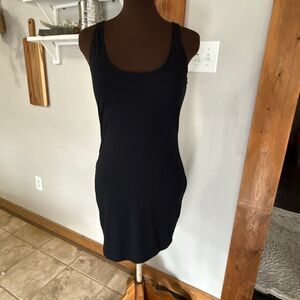 Open edit black bodycon mini tank dress women’s size medium raw edge minimalist